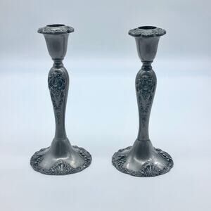 Godinger 20th Century Baroque silver-plated ornate candlestick.